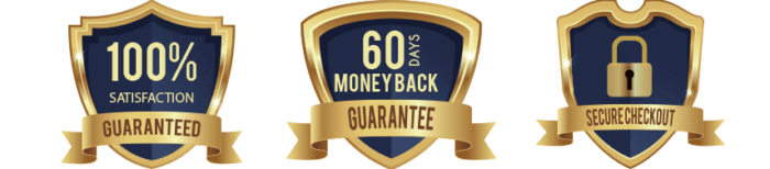 guarantee badges : 100% satisfaction, 60 days money-back guarantee, secure checkout.