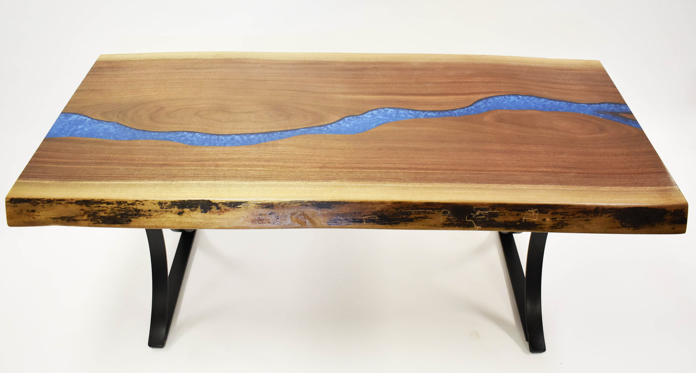 Buy A Walnut River Table For 2 400 Blue Epoxy Metal Legs