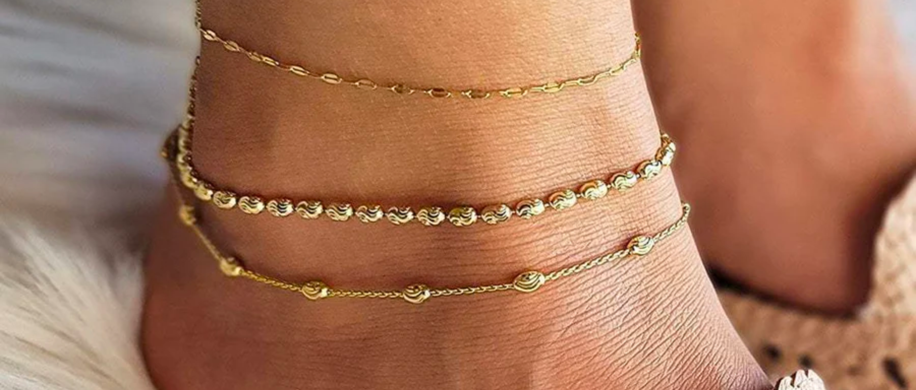 MODA GOLD LAYERING ANKLET SET