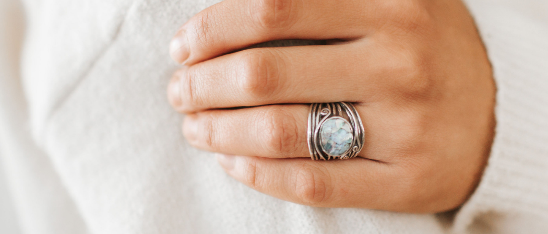 ROMAN GLASS RING WITH STERLING SILVER DETAIL