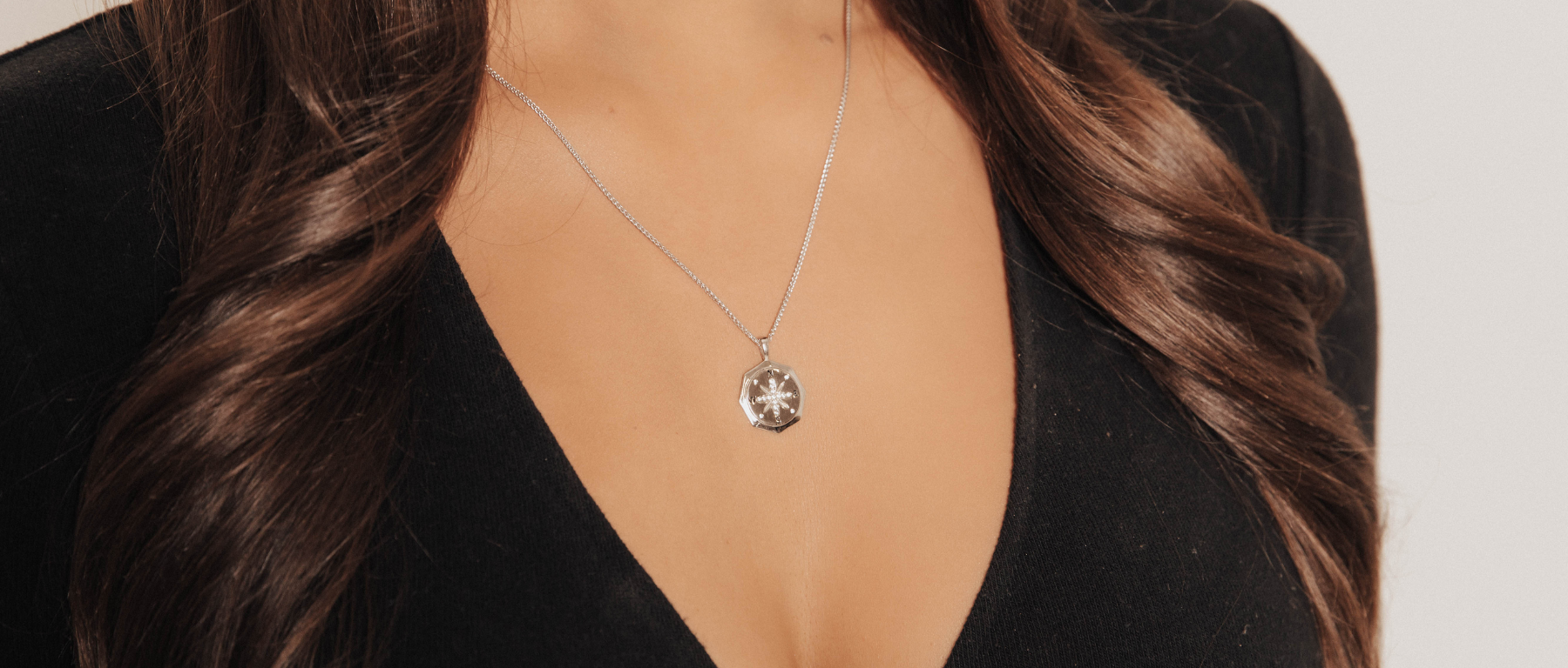 True North Compass Pendant With CZ Accents