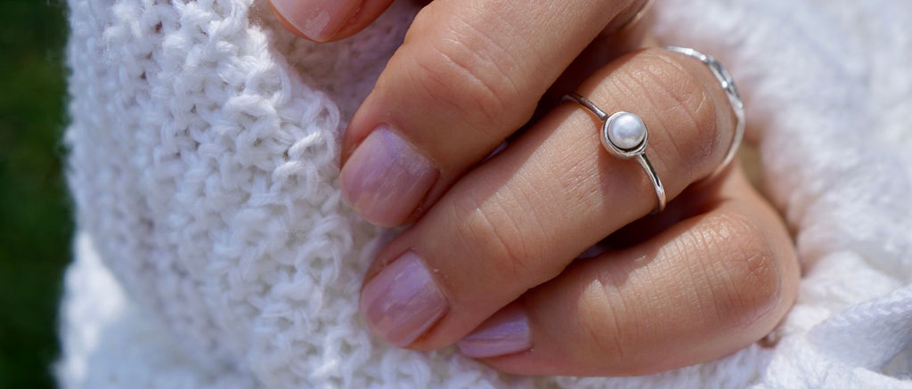 wehoautodetail Freshwater Pearl Stackable Sterling Silver Ring
