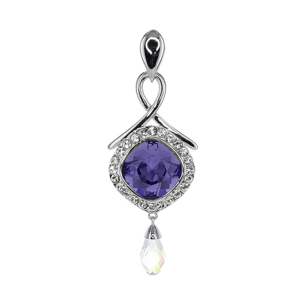 Swarovski Crystal Square Tanzanite Drop Pendant in Sterling Silver