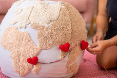Connecting Hearts on a Fabric Globe- FPK Knit Hearts