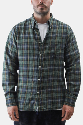 Universal Works Daybrook Shirt (Green Ikat Twill Check) | Shirts