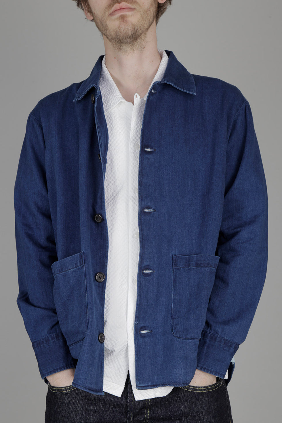 Universal Works Travail Shirt (Herringbone Washed Indigo Denim)