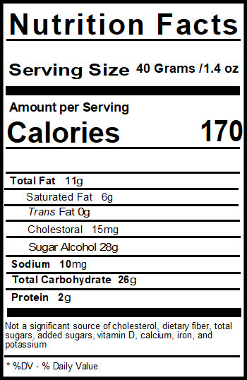 Sugar Free Chocolate Nut Nutrition Facts