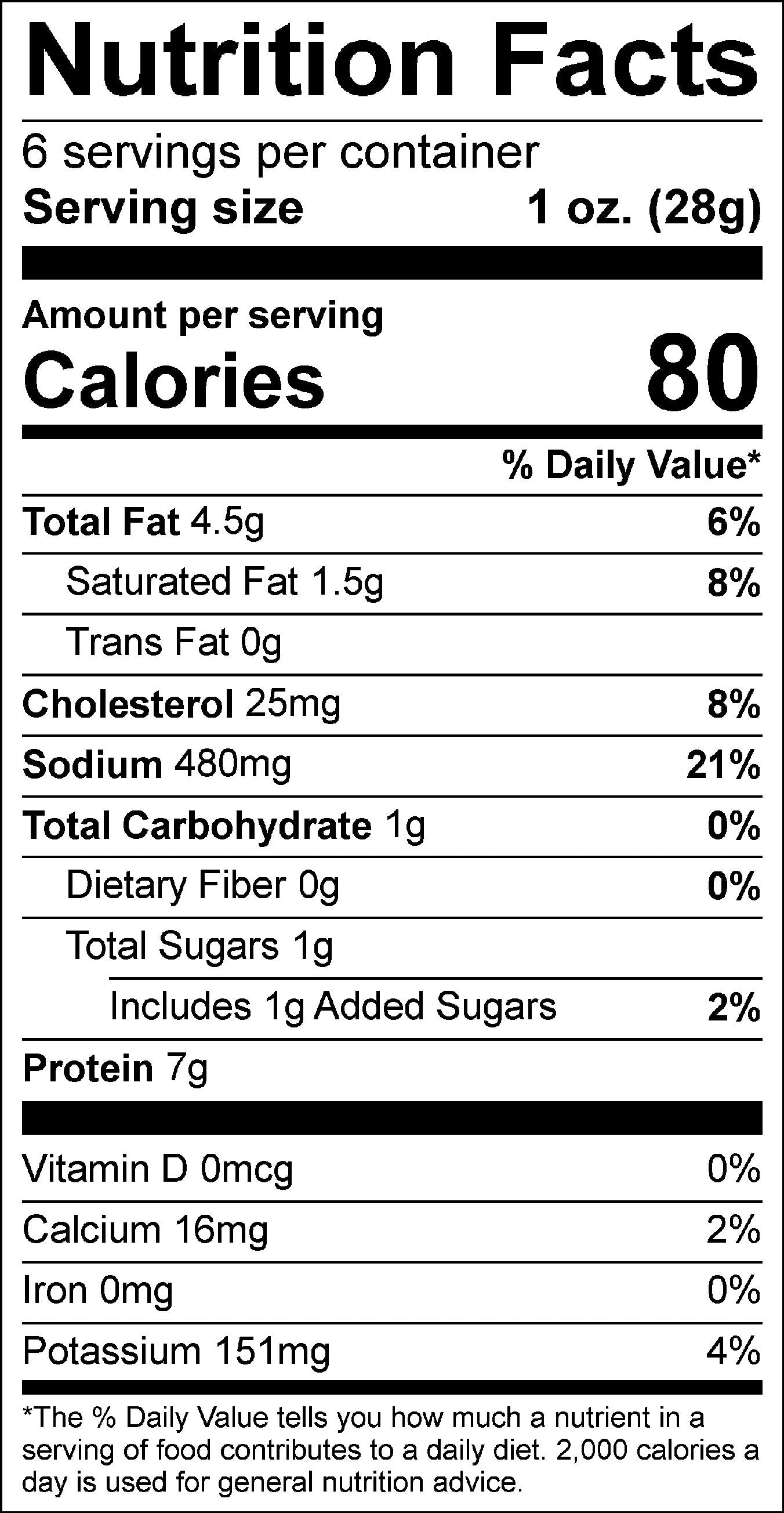 Salami Vesuvio Chub Nutritional Facts Panel