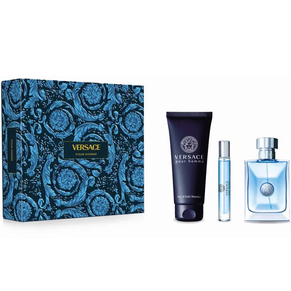 Versace Pour Homme Gift Set 3.4oz EDT & .3oz Mini & 5oz Shower Gel