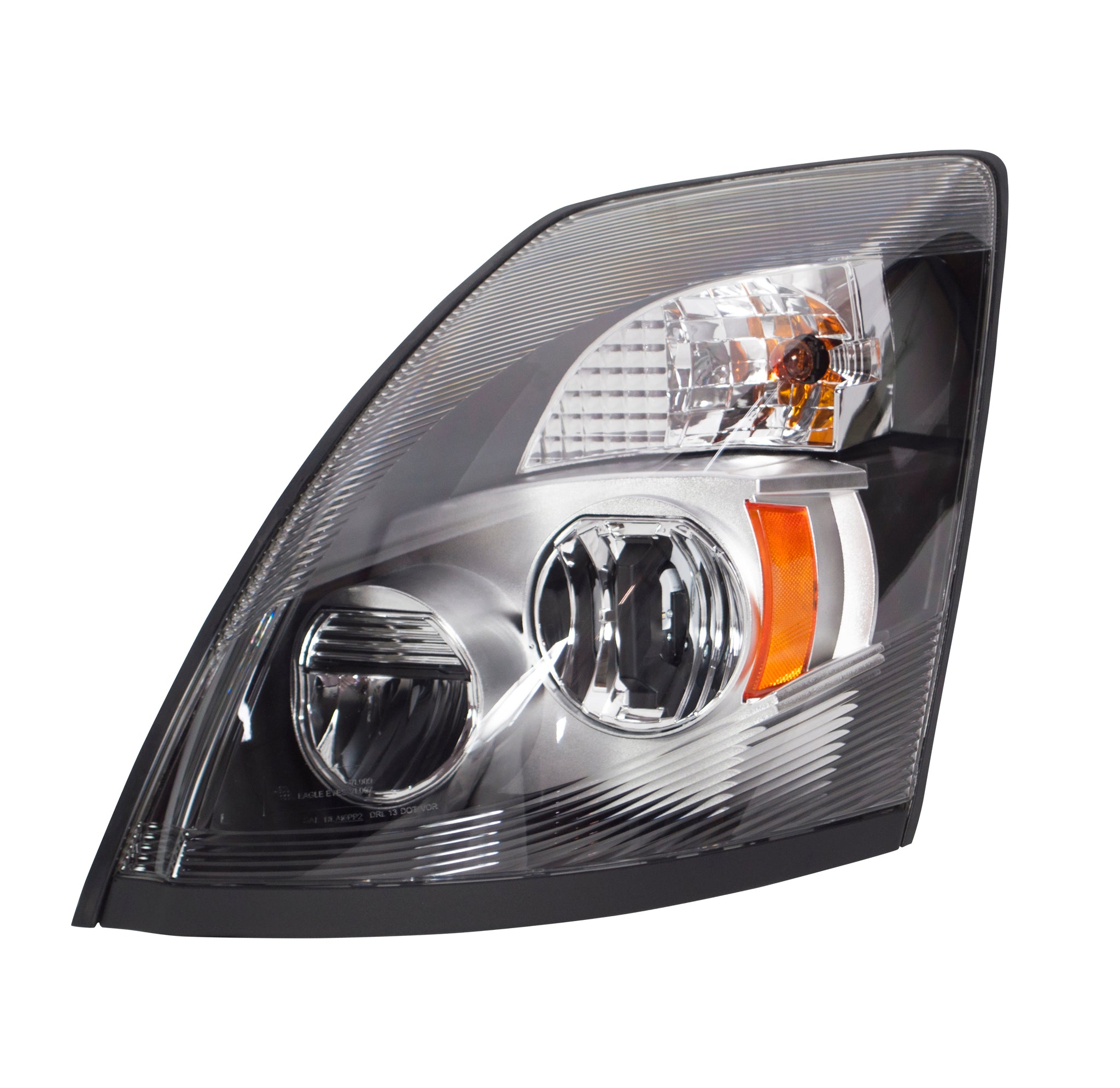 Head Light Fits Volvo VN/VNL 2004-2017 “Black, Chrome Lightning” Halog