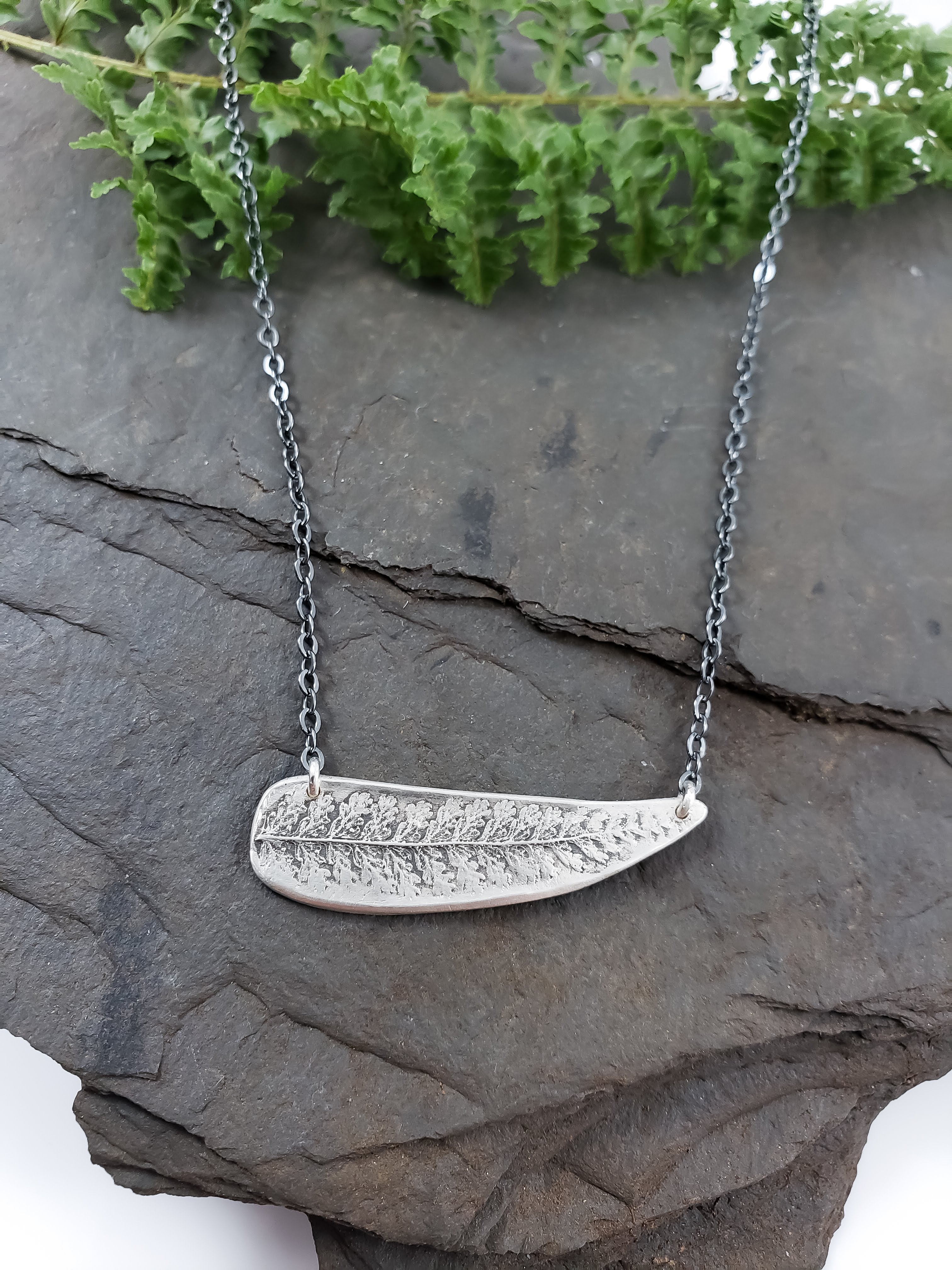 Embossed Fern Bar Necklace