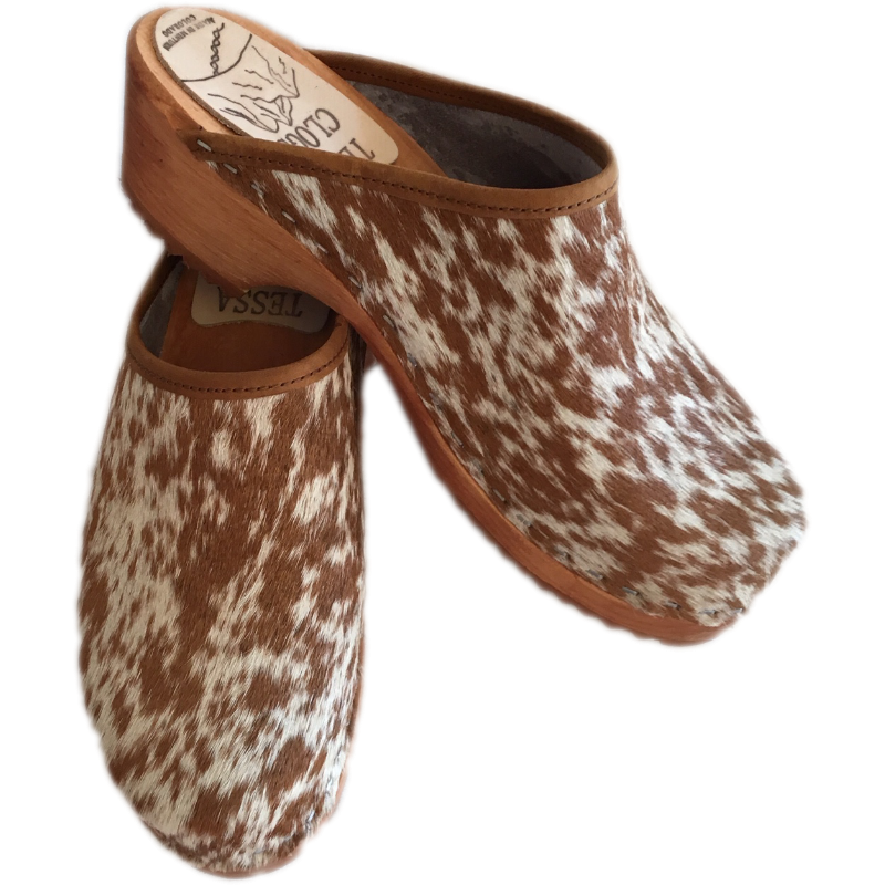 cow skin clogs