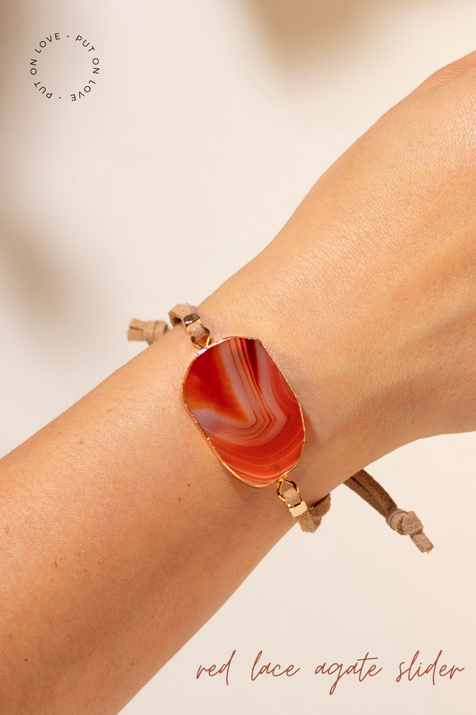 Red Lace Agate slider bracelet to diffuse your essential oils all day!