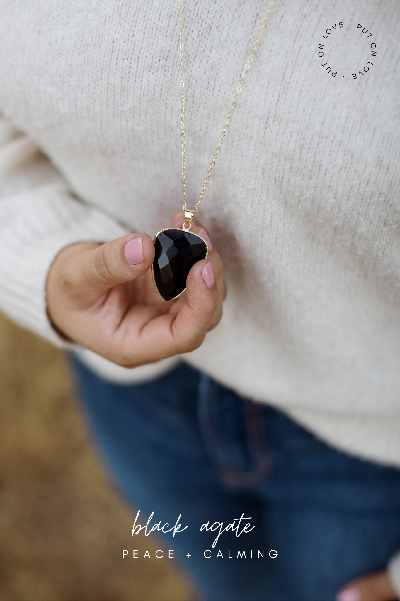 black agate long diffusing necklace