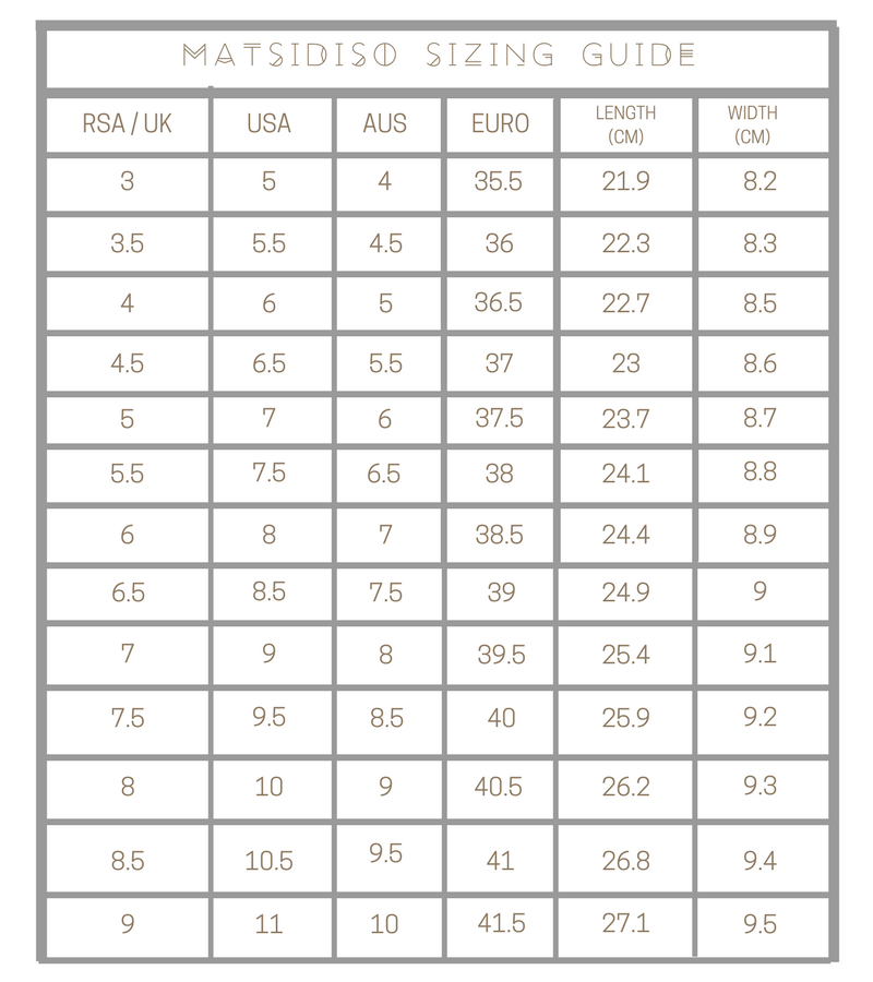 Sizing Guide – Matsidiso South Africa