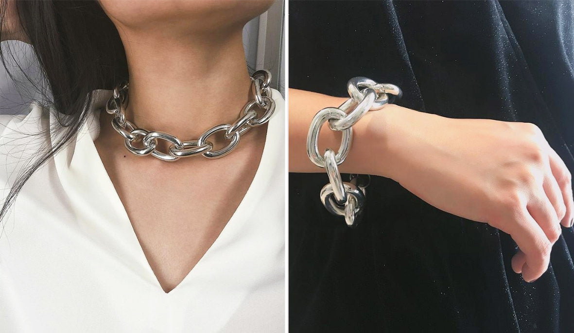 Aesthetic Grunge Accessories Thick Chain Ulzzang Necklace and Bracelet itGirl Shop Blog