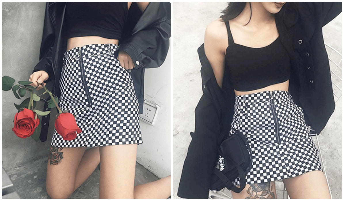 Checkered Grid Outfits Compilation Checkered Grid Front Zipper Skirt itGirl Shop Blog