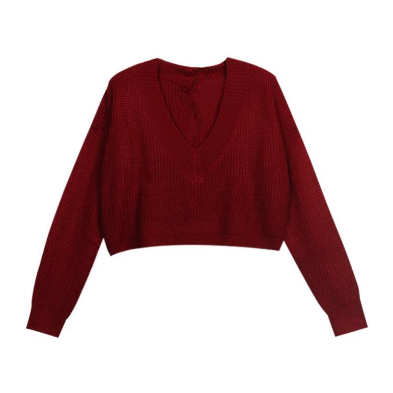 itGirl Shop | BACK BUTTONS AESTHETIC V-NECK CROPPED SWEATER