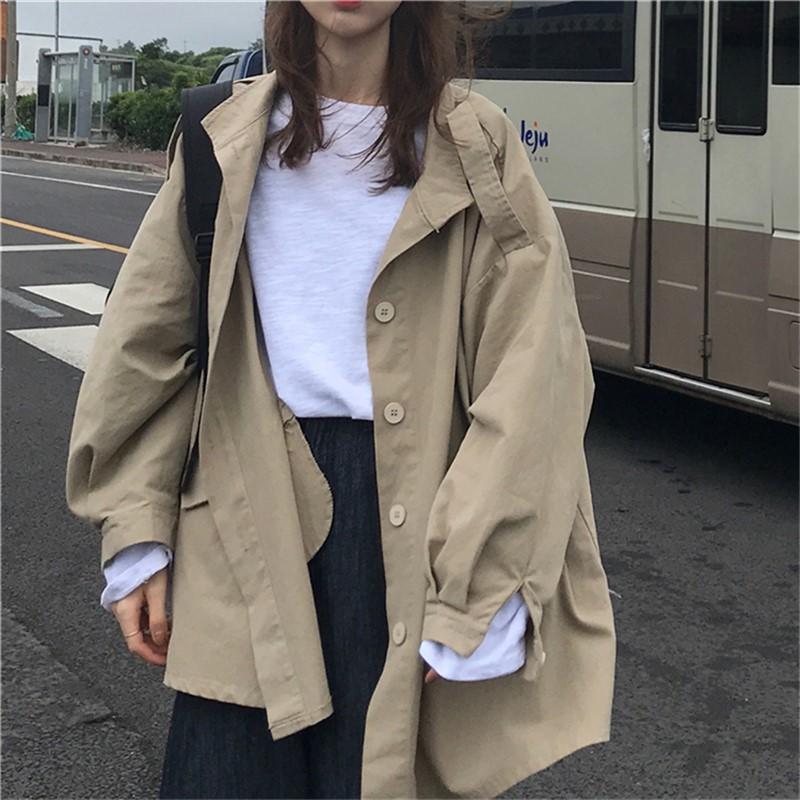 itGirl Shop | BEIGE WINDBREAKER KOREAN AESTHETIC TRENCH COAT