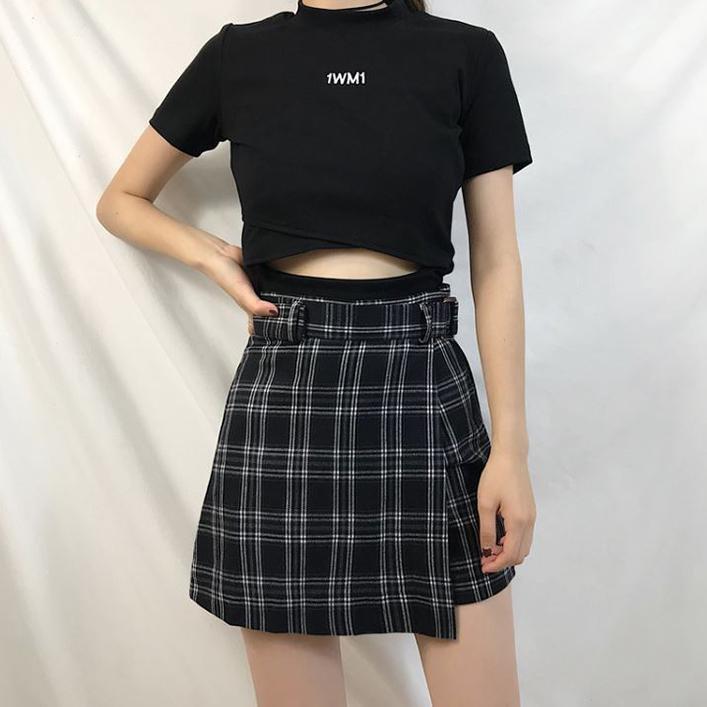 black short skirt and top