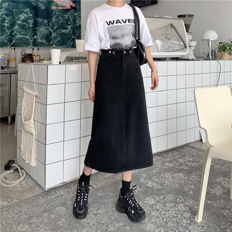 itGirl Shop - Aesthetic Clothing -Black Retro Denim High Waist Long