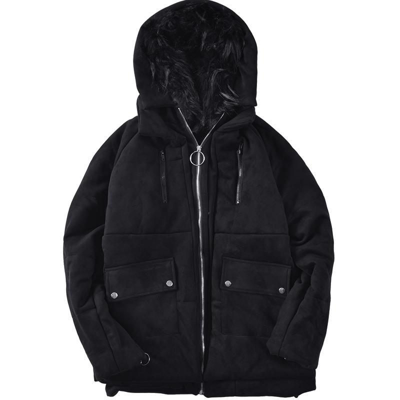 itGirl Shop - Aesthetic Clothing -Black Winter Fur Hood Unisex Coat