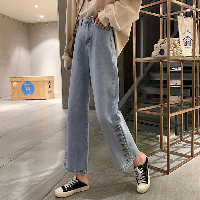 itGirl Shop | BLUE BUTTONS VINTAGE AESTHETIC STRAIGHT DENIM PANTS