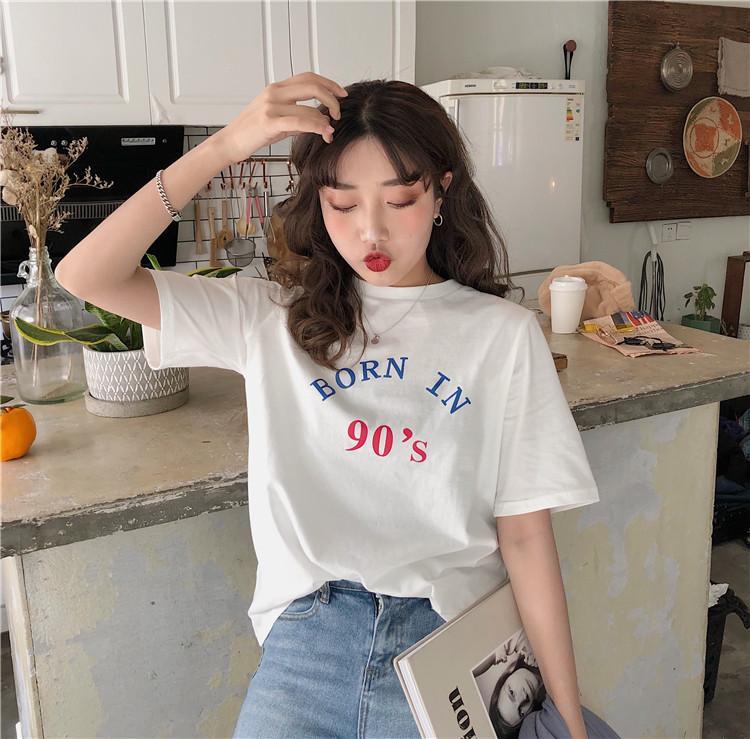 Born In 90 S Print Letters Cotton Short Sleeve T Shirt
