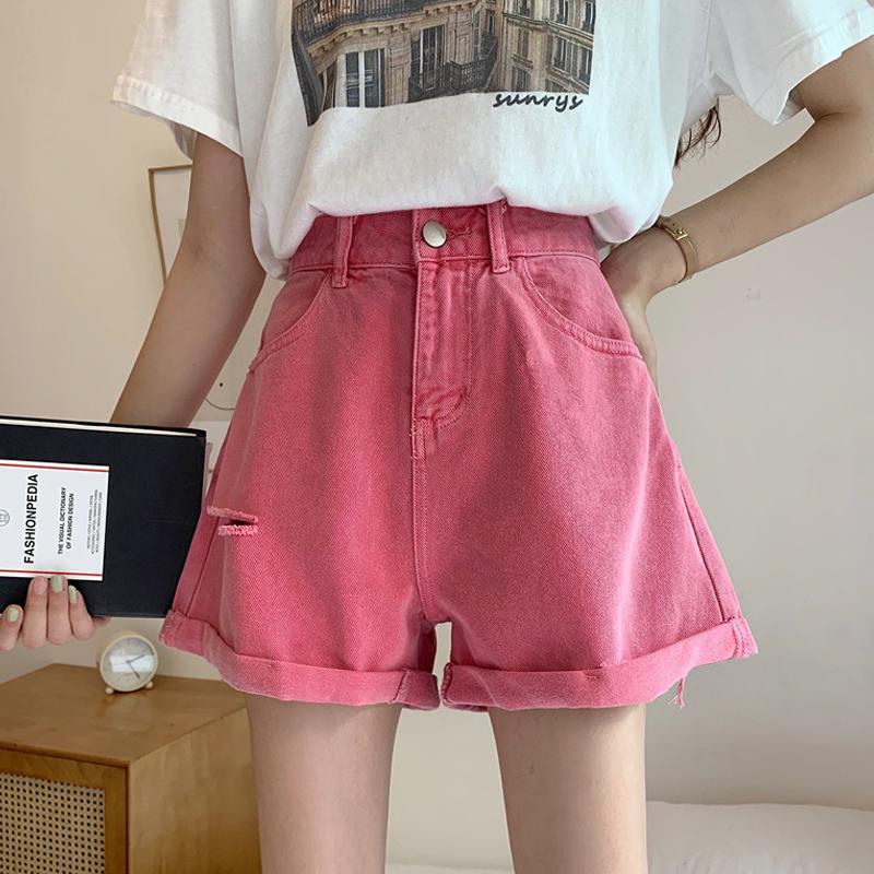 bright pink denim shorts