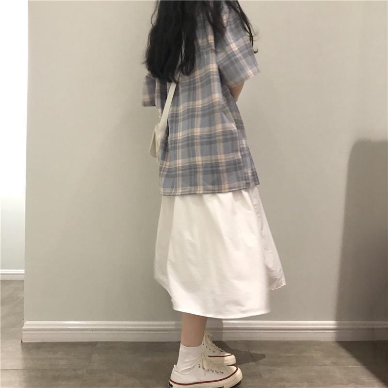 itGirl Shop - Aesthetic Clothing -Casual Plaid Loose Shirt + White