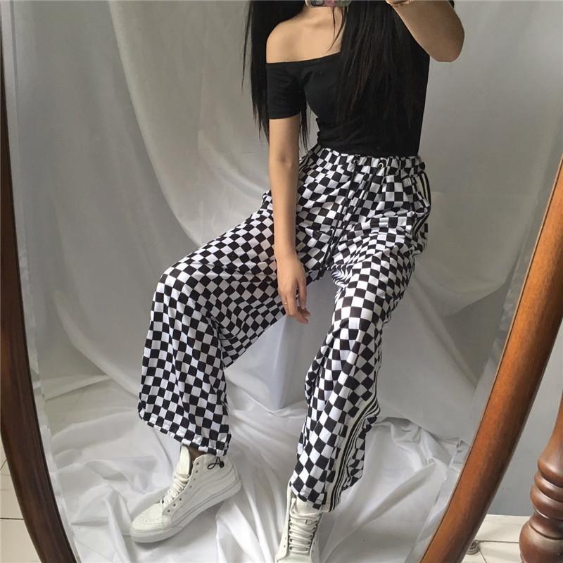 Itgirl Shop Checker Grid Black White Oversived Sportish Grunge Pants