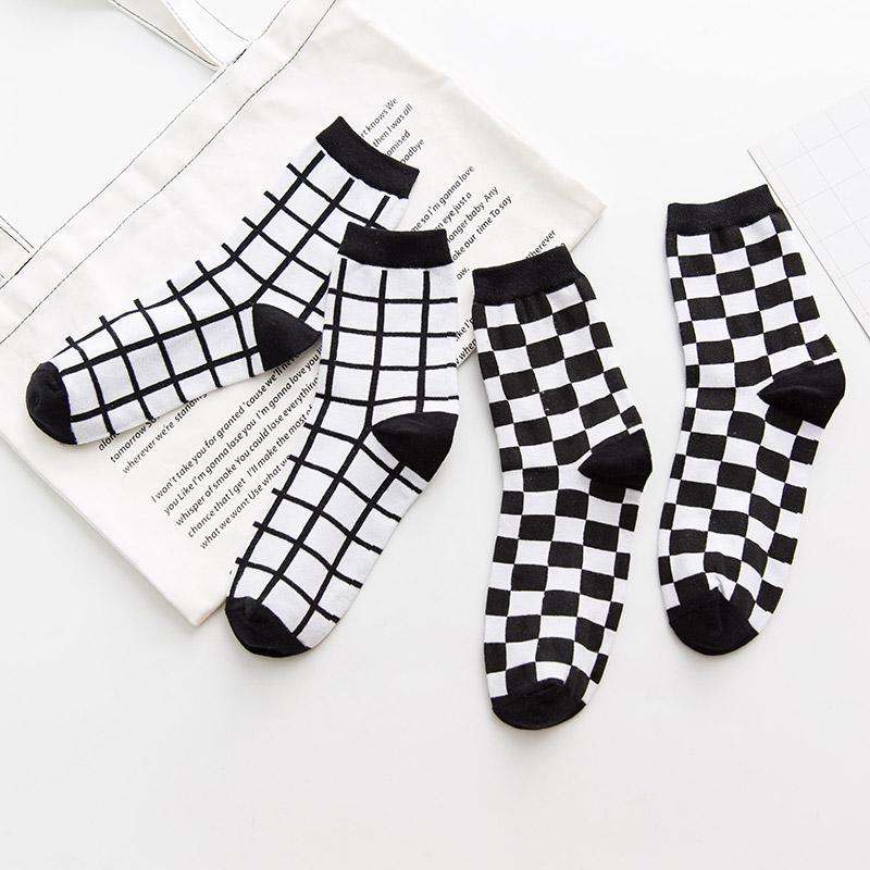 Checkered Grid Black White Minimal Socks