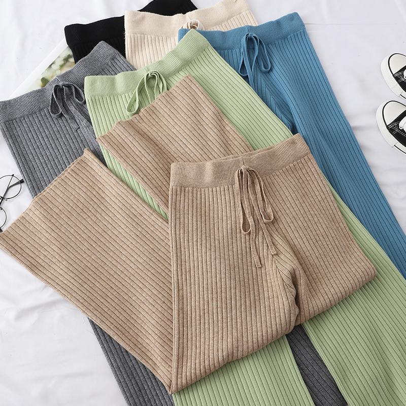 itGirl Shop | COLORFUL PASTEL AESTHETIC RIBBED KNIT ELASTIC PANTS