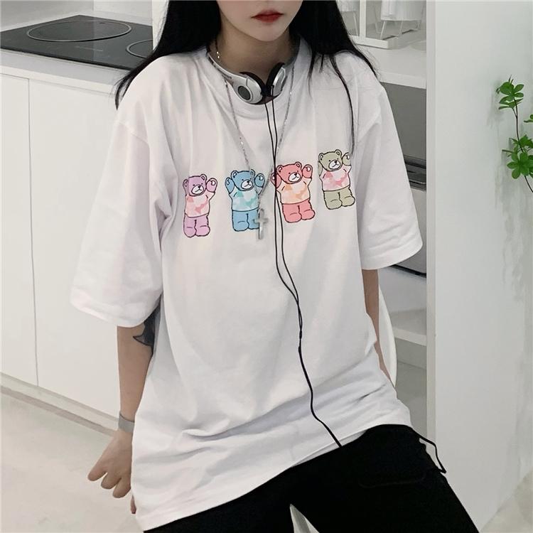 Itgirl Shop Aesthetic Clothing Cute Colorful Bears Print Loose 