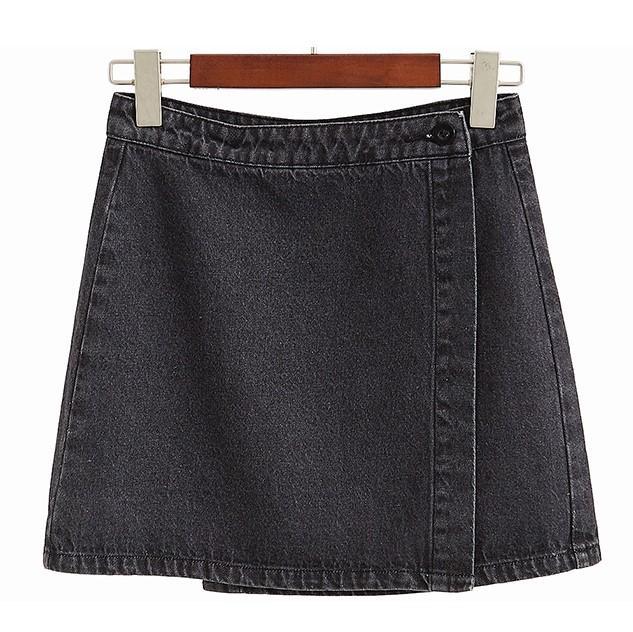 itGirl Shop - Aesthetic Clothing -Dark Gray Denim High Waist Wrap