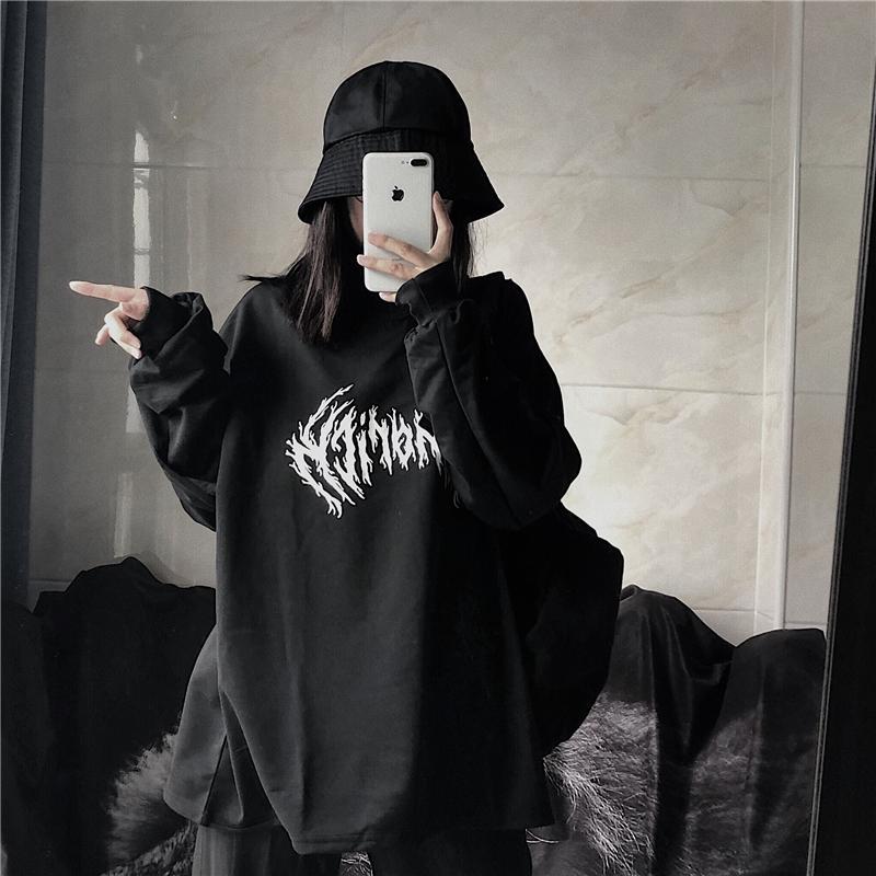 itGirl Shop | GRUNGE AESTHETIC FIRE FLAME PRINTED OVERSIZED SWEATSHIRT