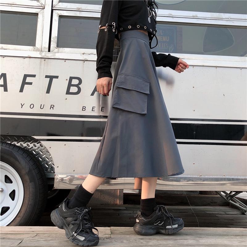 itGirl Shop | GRUNGE AESTHETIC IRREGULAR LONG SKIRT WITH POCKETS