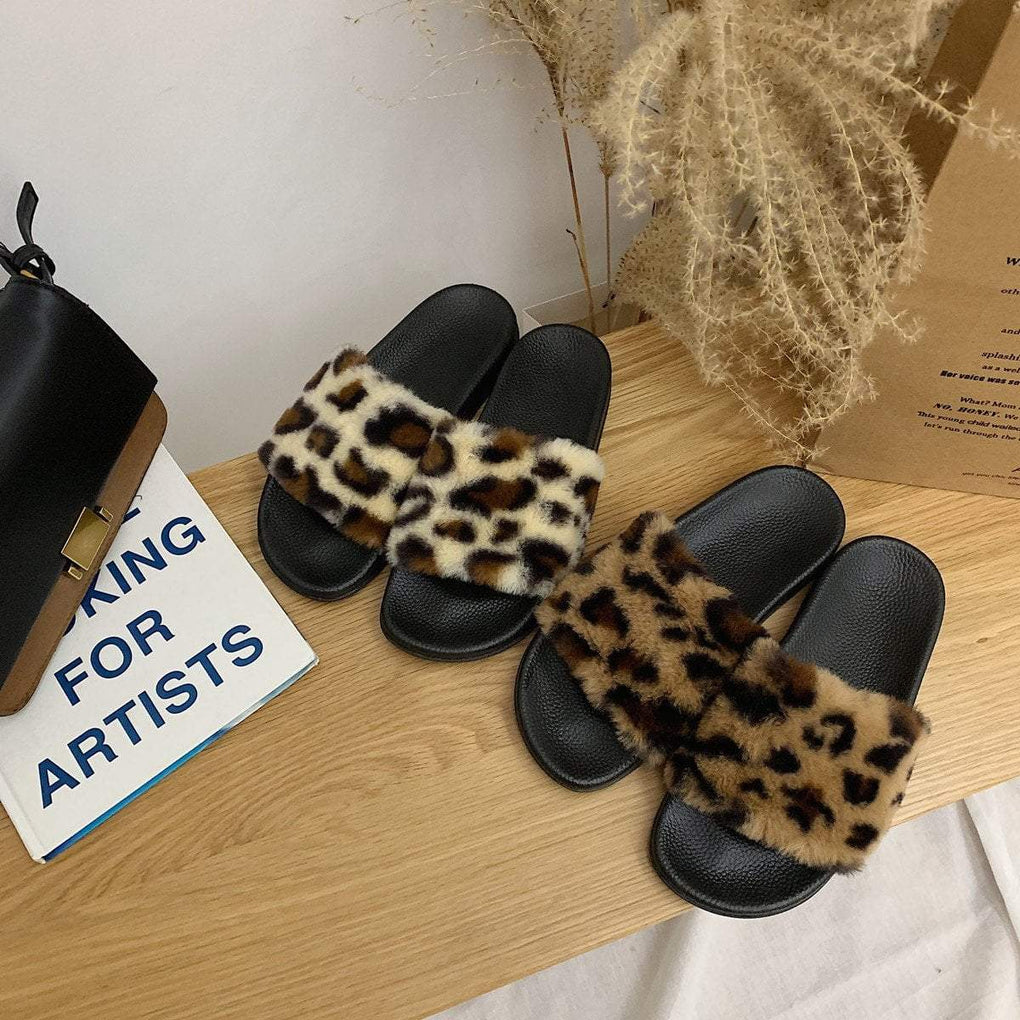 leopard fur sandals