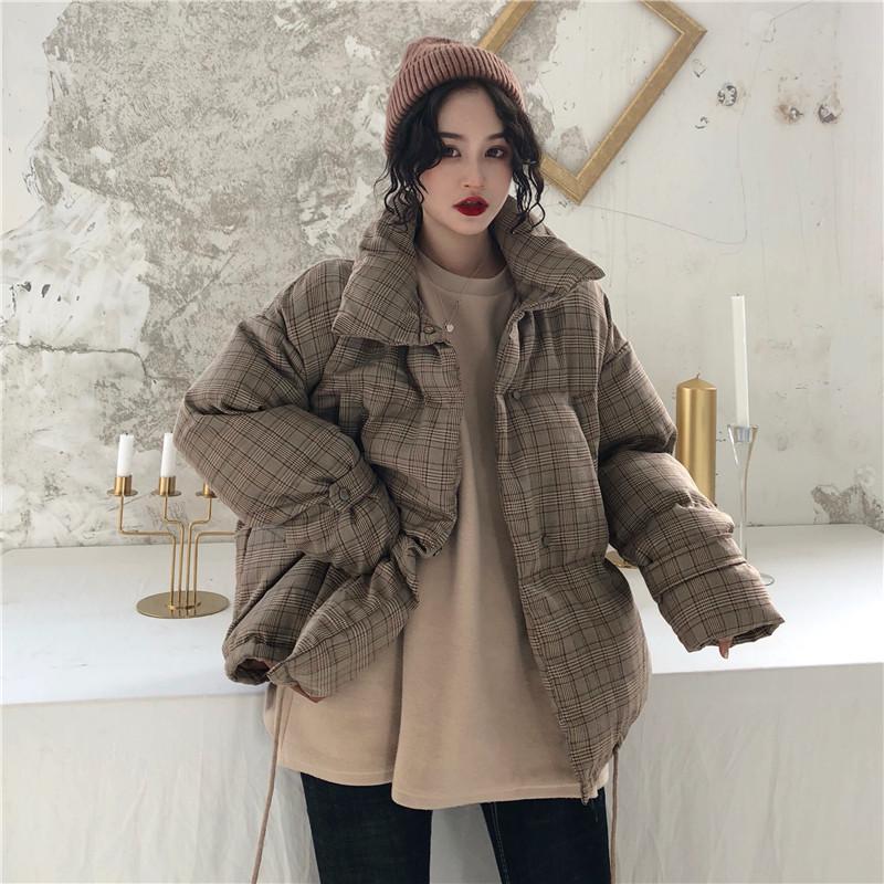itGirl Shop - Aesthetic Clothing -Plaid Beige Casual Puff Padded