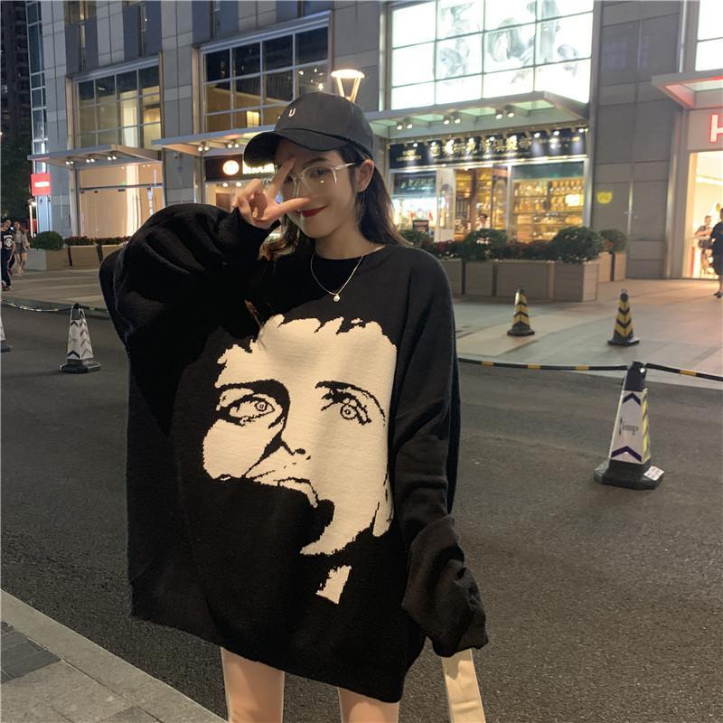 itGirl Shop - Aesthetic Clothing -Portrait Embroidery Print Knit