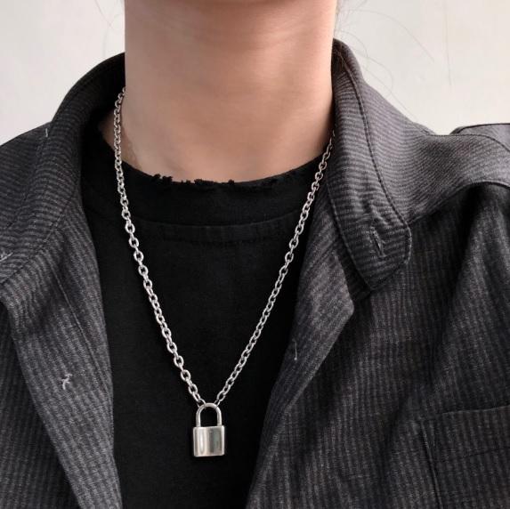itGirl Shop | PUNK AESTHETIC HUGE SILVER PADLOCK CHAIN NECKLACE
