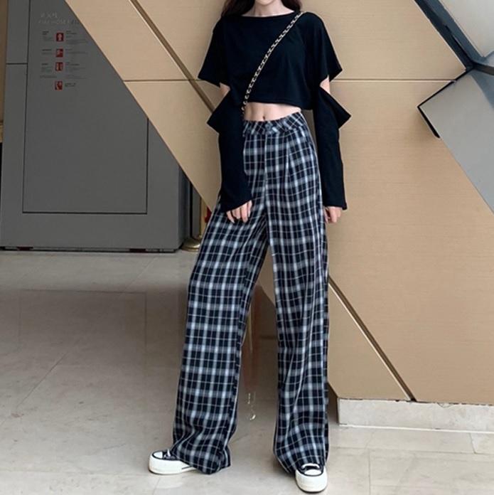 plaid pants high waisted