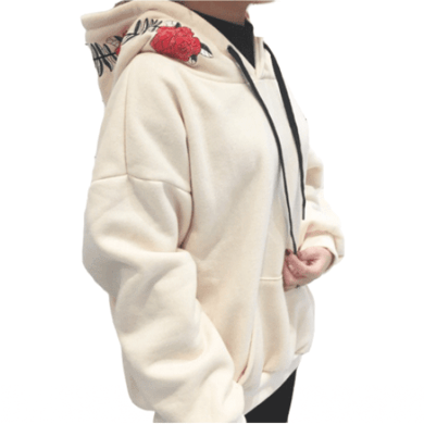 hoodie with roses on sleeves and hood