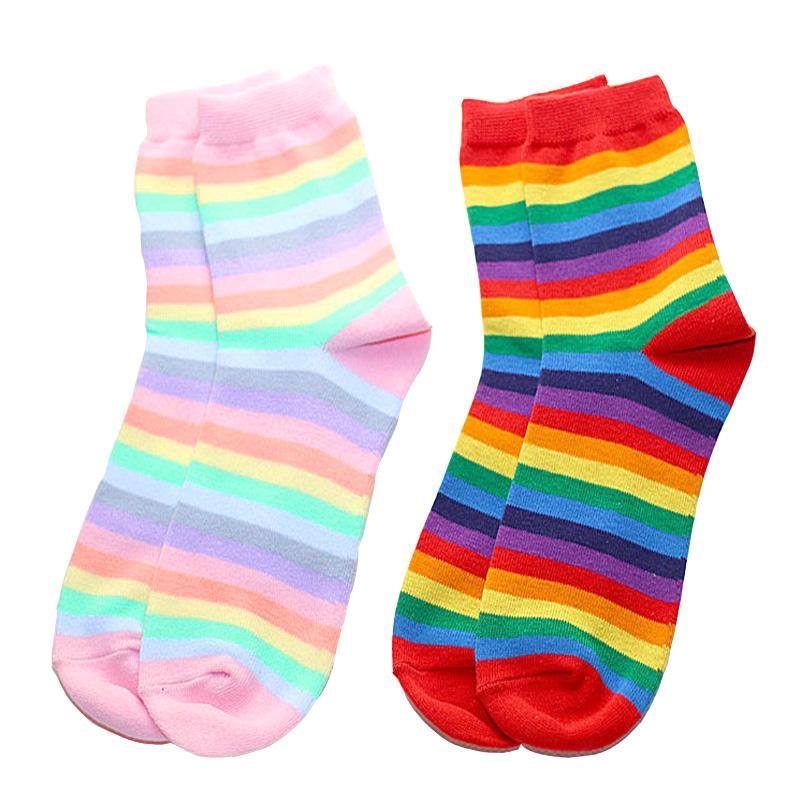 itGirl Shop | SOFT PALE PASTEL STRIPES RAINBOW KAWAII ANKLE SOCKS