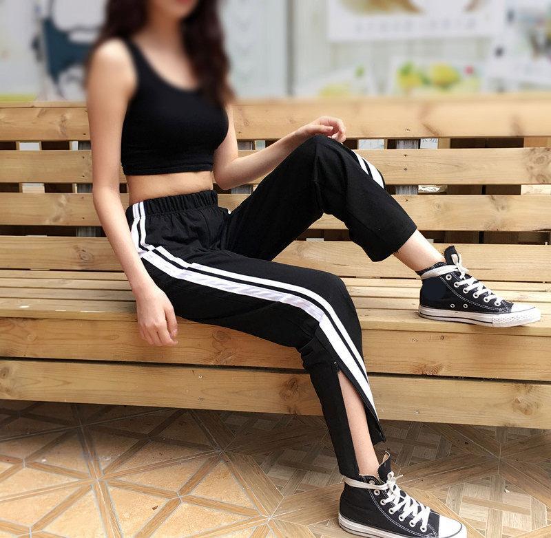 itGirl Shop | SPORTISH ANKLE CUT GRUNGE BLACK AESTHETIC ELASTIC PANTS