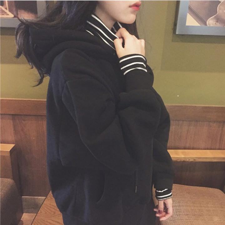 Itgirl Shop Stripes Underneath Black White Long Sleeve Hoodie