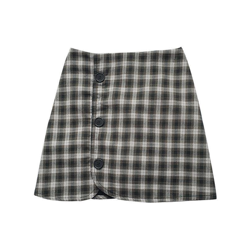 itGirl Shop - Aesthetic Clothing -Thick Plaid Side Buttons Brown Black