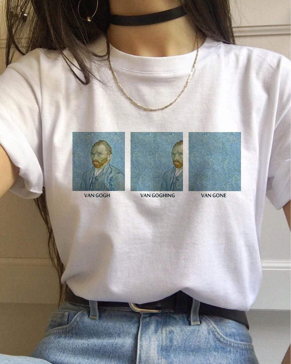 itGirl Shop VAN GOGH MEME TUMBLR AESTHETIC  CASUAL WHITE T  SHIRT 