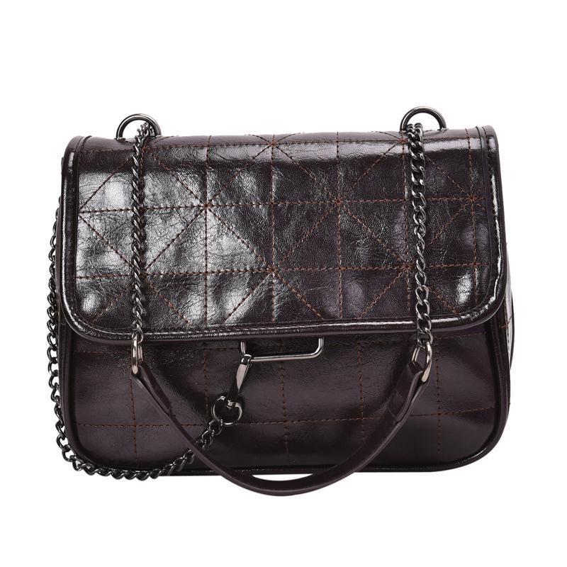 itGirl Shop | VINTAGE QUILTED PU LEATHER THIN CHAIN STRAP SHOULDER BAG