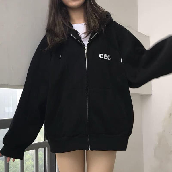 oversized black zip up hoodie